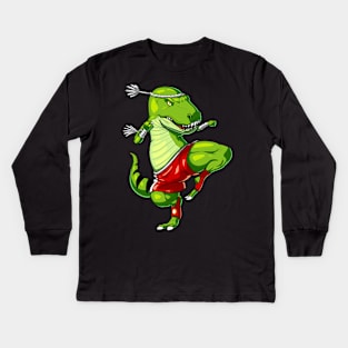 Muay Thai T-Rex Dinosaur Kids Long Sleeve T-Shirt